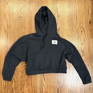 Nike Womens Jordan Essentials Cropped Fleece Hoodie Black Sweatshirt Size XS